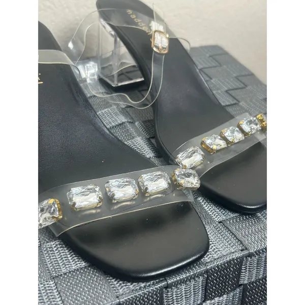 Madden Girl Women's Size 6.5 Heels Clear Acrylic Block Heel Sandals Rhinestones - Image 3
