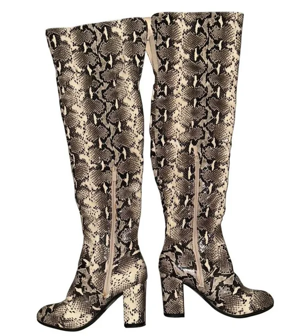 Thigh High Snakeskin Print Boots Women’s Size 6.5 EUC block heel almond toe - Image 6