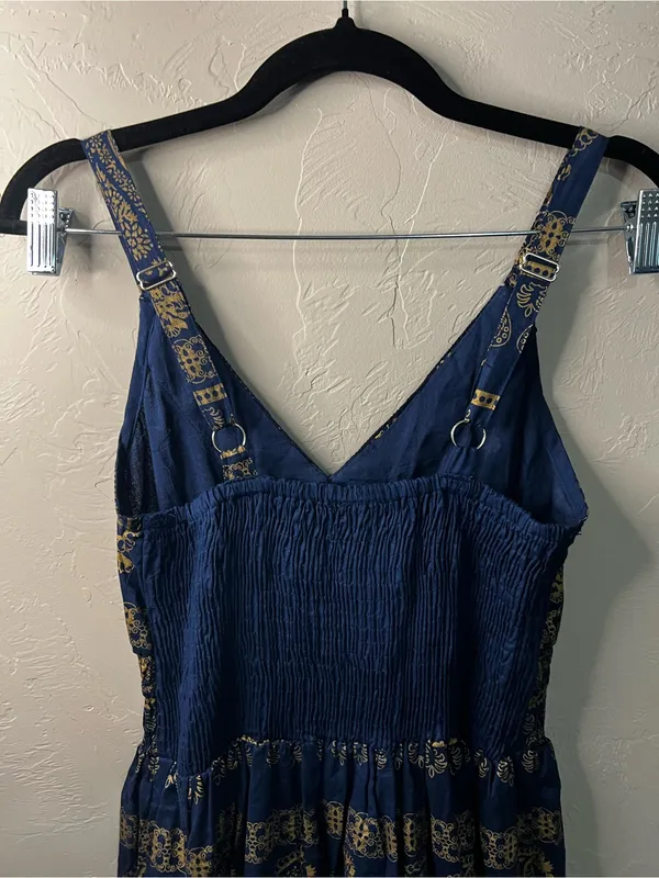 Me 2 Magic Navy Gold Sequin Paisley Smocked Boho Festival Maxi Dress - Image 7