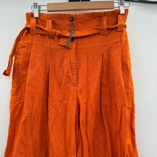 Eudon Choi Belted Wide Leg‎ Pants Bright Orange Linen Blend High Rise Women’s 2 - Image 9