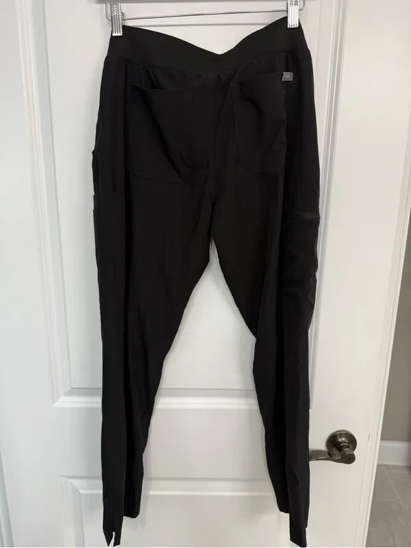 FIGS Technical Collection Black Cargo Scrub Pants Teal Drawstring S Petite - Image 6