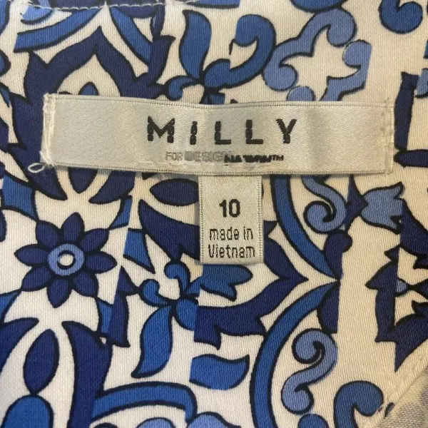 Milly Blue White Cotton Floral Sleeveless‎ V-Neck Shift Dress Sz 10 Fit & Flare - Image 11