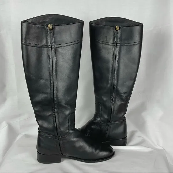 Tory Burch Ashlynn Black Boots Sz 7 Leather Riding Boots New Soles Authentic - Image 11