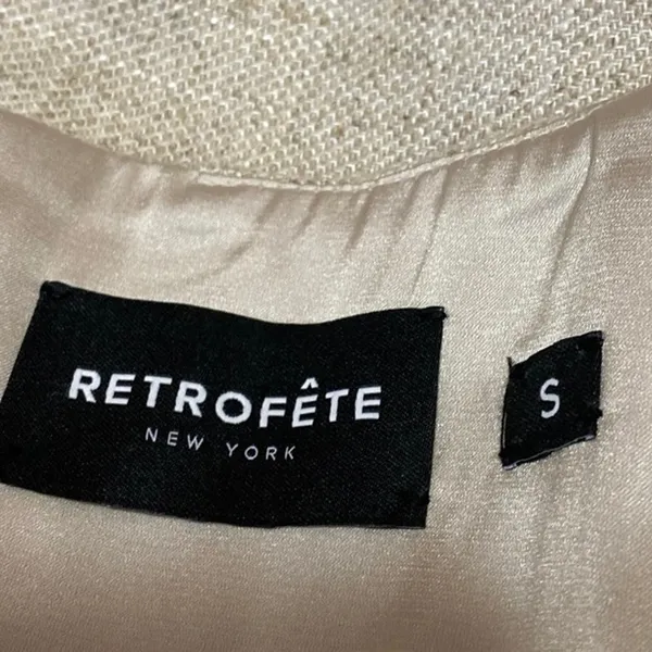 Retrofête Blaine Beige Linen Sleeveless Halter Backless Mini Bodycon Dress Sz S - Image 3