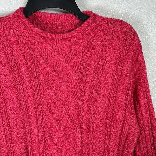 NEW‎ J.Crew Mock Roll Neck Cable Knit Sweater Womens XS Pink Fisherman Cotton - Image 2