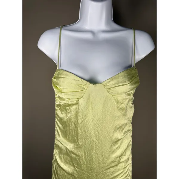 Zara Satin Ruched Slip Midi Dress Lime Green Coquette‎ Party Date Night NWT - Image 4