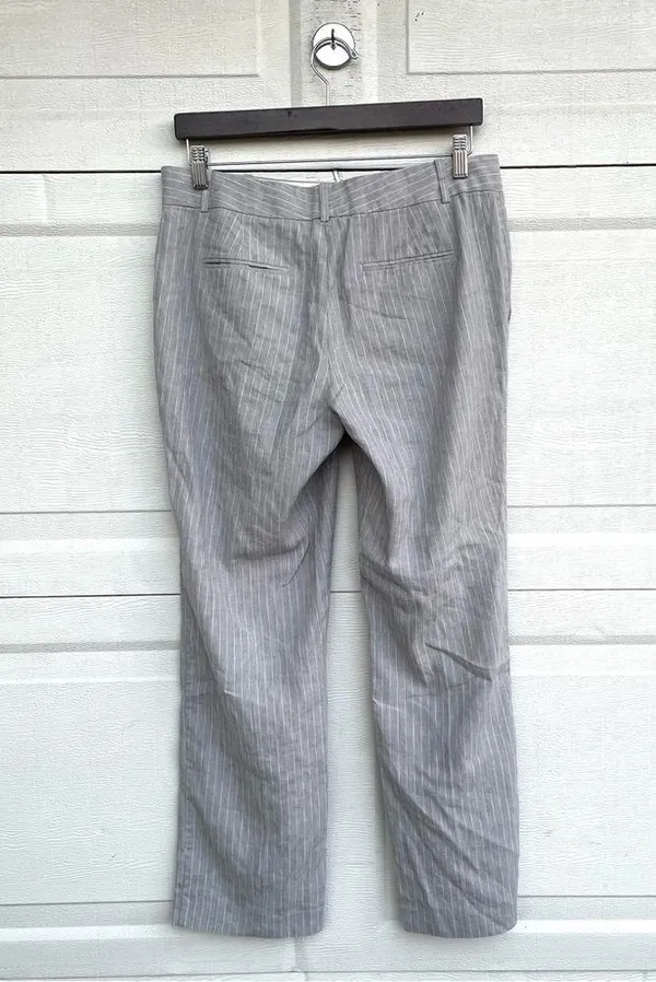 Ann Taylor Womens Pants Career Gray White Pinstripe Linen Blend 8 - Image 3