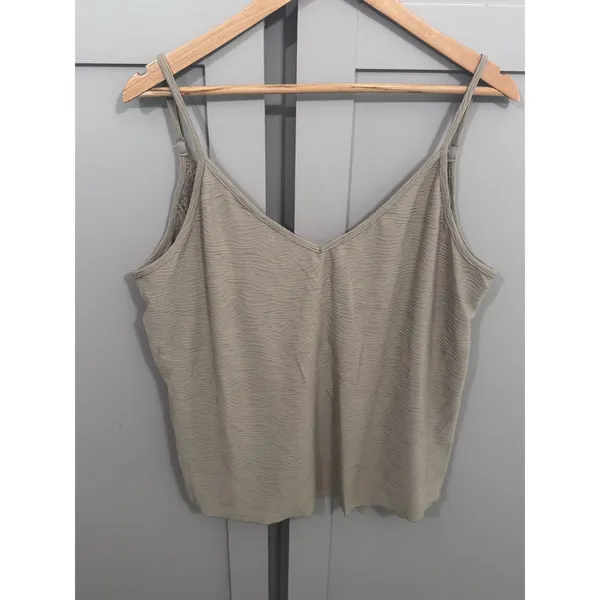 Sage Green Textured Lace Trim Tie Back Camisole Adjustable Strap V-Neck Tank Top - Image 2