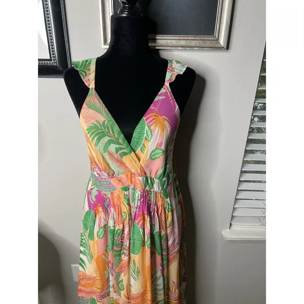 SKIES ARE BLUE Women's L Tropical Floral Maxi Dress Lined - Image 4