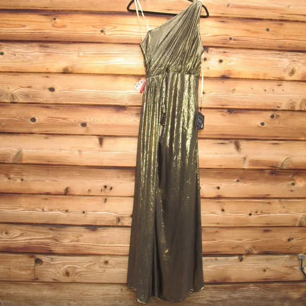 Mac Duggal 26537 Womens Draped One Shoulder Grecian Metallic Gown Dress - Image 12