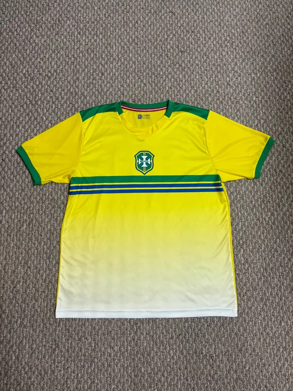 Brazil #10 International FIFA Yellow and Green Xara Soccer Jersey - Image 4
