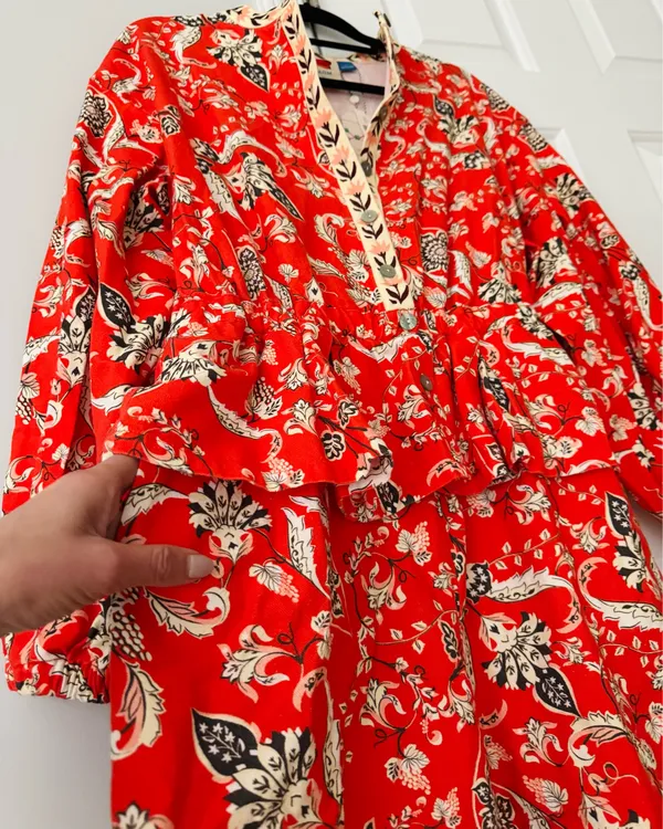 Farm Rio Button Front Balloon Sleeve Printed Romper, Size L - Image 9