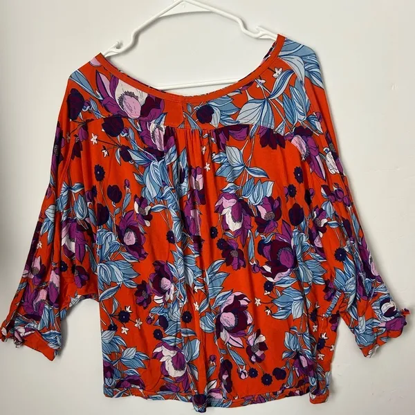 Free People Keepin' On floral slouchy top in orange and purple M - Image 3