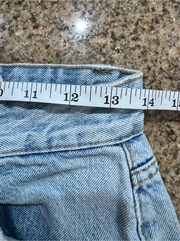 Zara TRF High Waist Wide Leg Distressed Jeans Raw Hem Light Wash US 6 EUC - Image 6