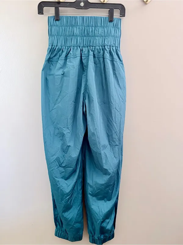 Free People FP Movement High Rise Smocked Way Home Jogger Pants Teal Blue XS - Image 2