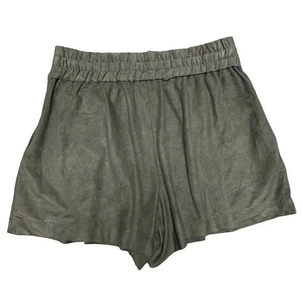 1.STATE Women's‎ High Waist Shorts Vegan Faux Suede Pleated Olive Earth Sz S - Image 3