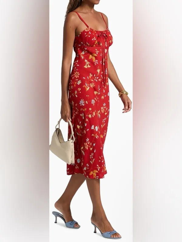 NEW Reformation Camira Crepe Midi-Dress in Borsa Floral Red Sz 2 - Image 3