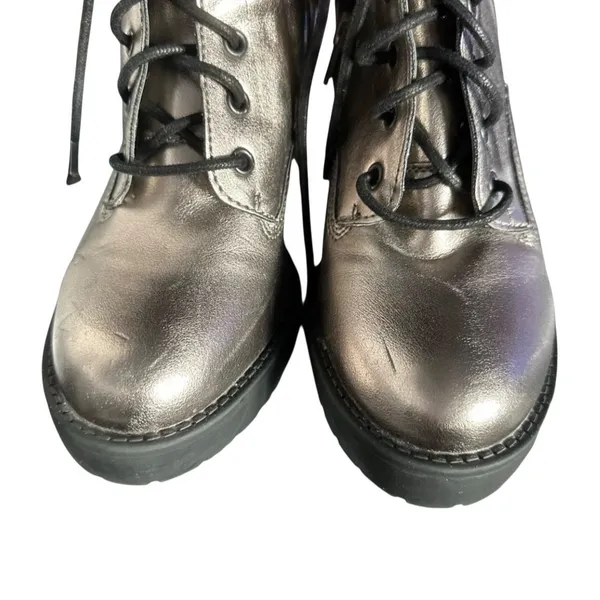 Madden NYC Women Gold Chrome Lace-Up Platform‎ Metallic Edgy Combat Boots Size 6 - Image 9