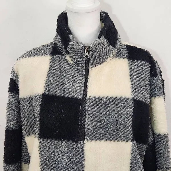 Stillwater Supply Black Cream Buffalo Check Fleece Pullover Size Large - Image 2