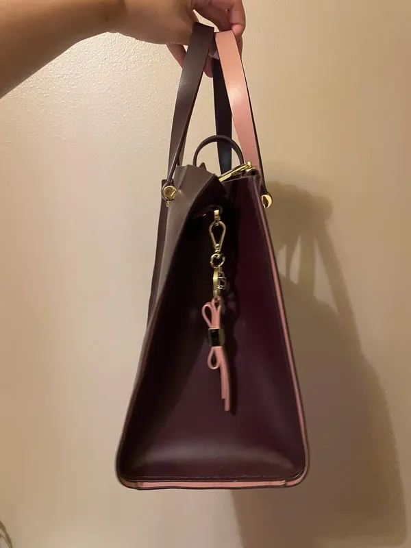 Kate Spade New York Two-Tone Burgundy and Pink Leather Satchel and Wallet Set - Image 3