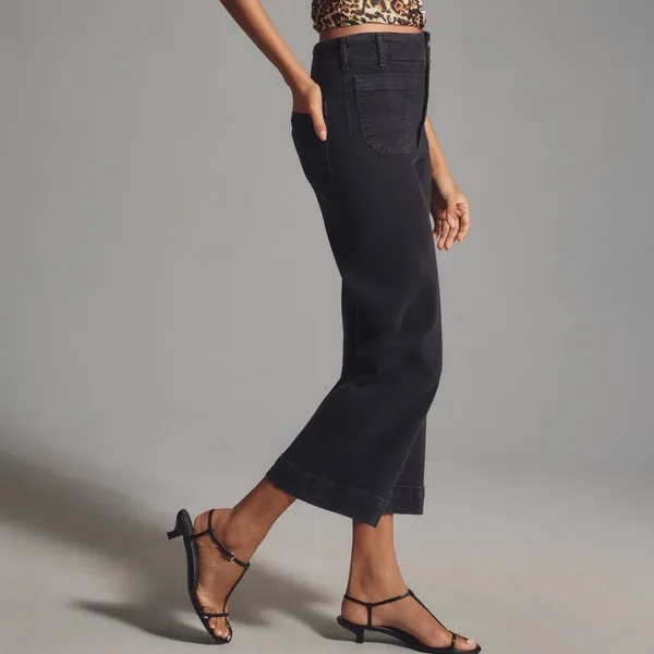 Anthropologie Maeve Jeans Women's 34 Colette Crop Wide Leg High Rise Pant Black - Image 4