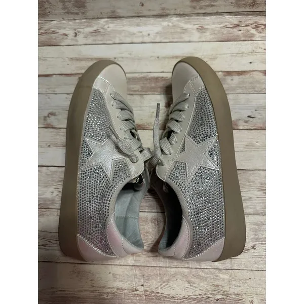 Shu Shop Paula Sneakers Women's Size 6.5 Ice Silver Rhinestone Bling Lace Up - Image 7