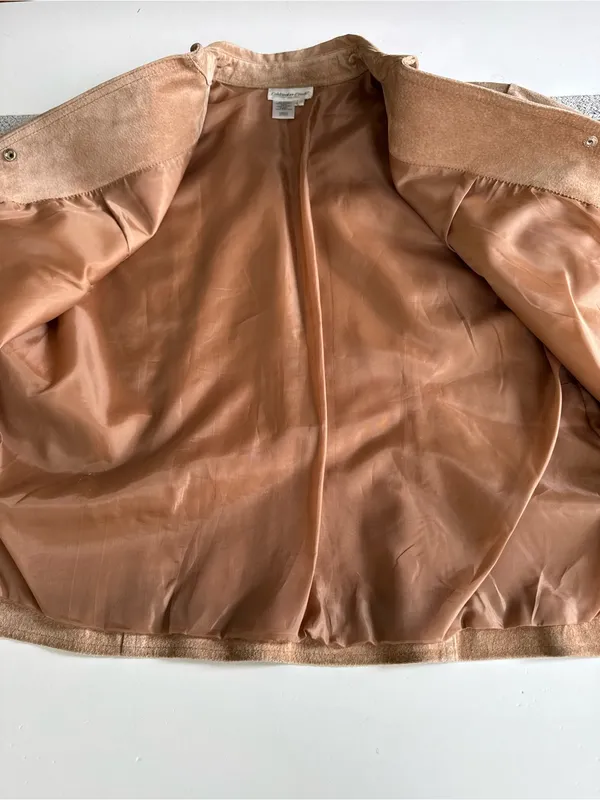Vintage 90s Y2K Coldwater Creek Suede Fitted Button-Front Jacket in Camel Tan L - Image 8