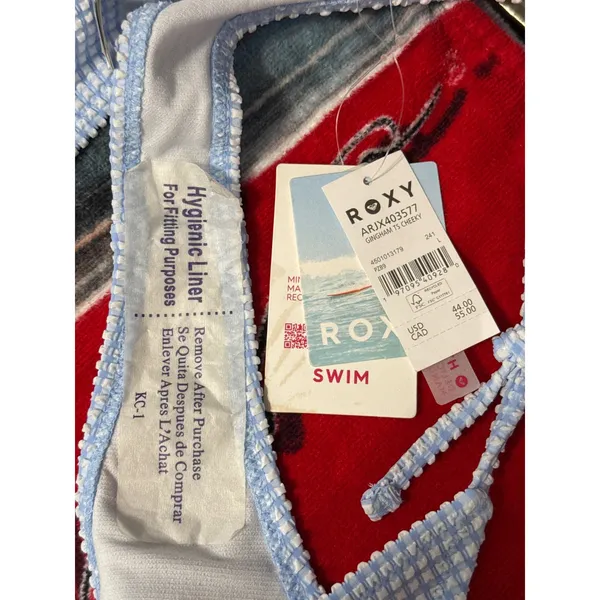 Roxy Blue Gingham Seersucker Side Tie Low Rise Cheeky Bikini‎ Bottom Swimsuit - Image 6