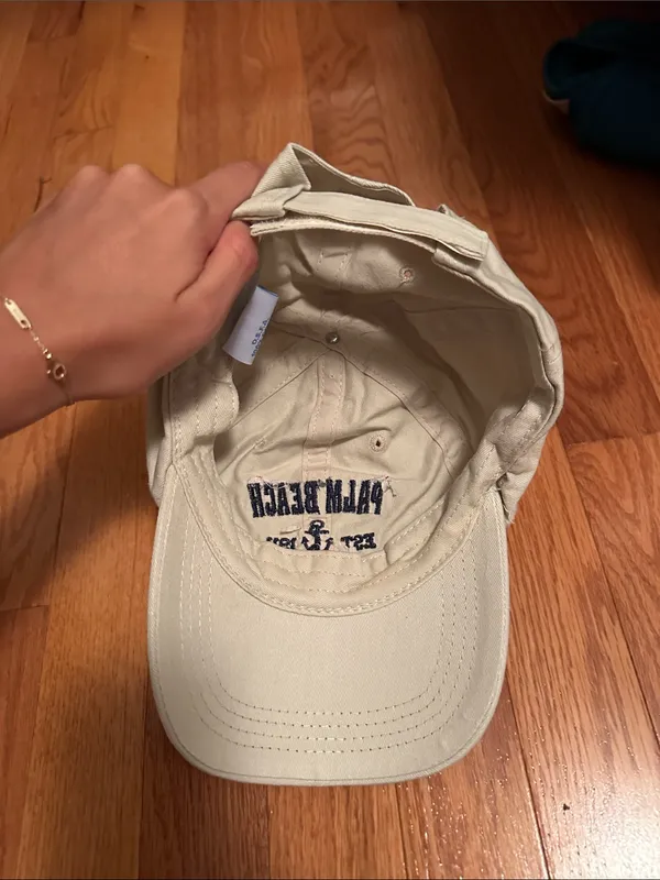 Palm Beach Florida Embroidered Dad Hat - Light Beige with Navy - Image 3