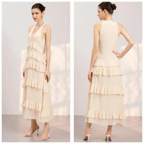 Zara Chiffon Ruffled Cream Midi Dress 4772/314 NWT Size Small Boho Romantic - Image 16