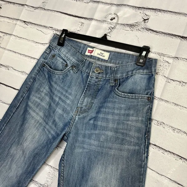 Levi's 514 Blue Straight Leg Jeans Classic SZ 29/29 Bootcut Distressed High Rise - Image 7