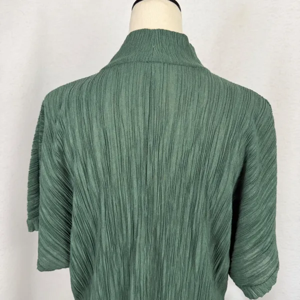 Zara Plissé Mock Neck Top‎ Womens Medium Short Sleeve Dolman Forest Green - Image 5