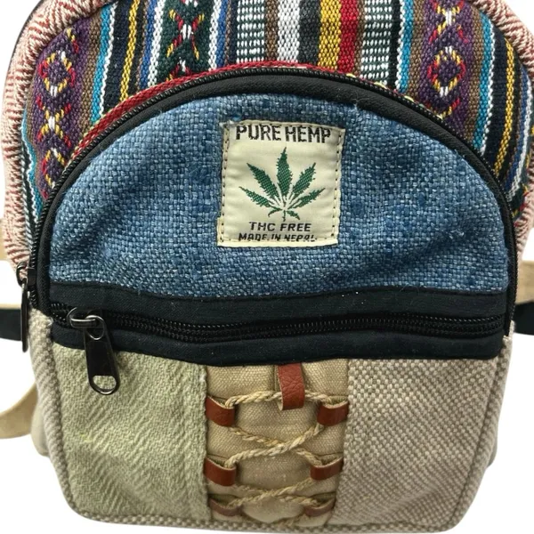 Women's Multicolor Handmade Pure Himalayan Hemp Hippie School Travel Backpack - Image 4