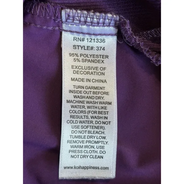 Koi Basics Purple Scrub Top Short‎ Sleeve V Neck Pockets Size Medium Medical EUC - Image 6
