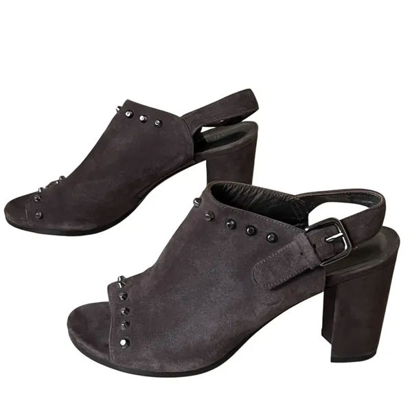 Stuart Weitzman Commodore Bootie 6 Brown‎ Leather Suede Studded Shoes Chic Edgy - Image 3