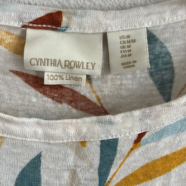 Cynthia Rowley 100% Linen Boxy Leaf Print Top Blouse Medium - Image 3
