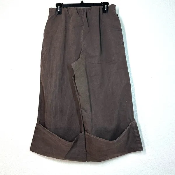 Free People M LULA CUFF PANTS Pull On Wide Leg Crop Brown 21" Inseam Capri - Image 6