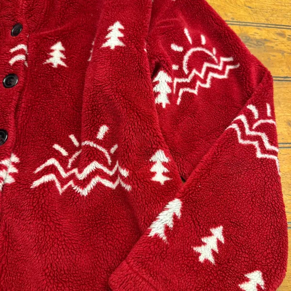 True Grit Fleece Button Up Shirt Women's Size‎ Medium Red Nature Print - Image 2