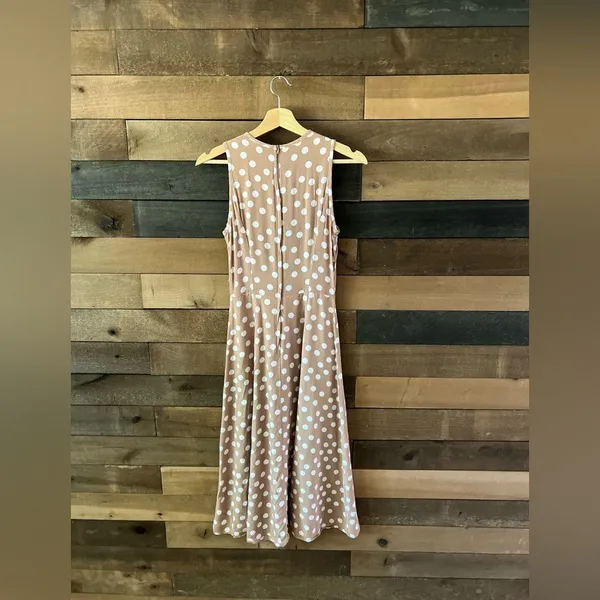 Vintage Paris Sport Club Sleeveless Tan Polka Dot Maxi Dress Made in USA Rayon - Image 11