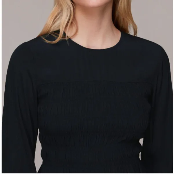Whistles‎ Women's Size 10 Black Rosanna Shirred Top Long Sleeve Crewneck Keyhole - Image 4