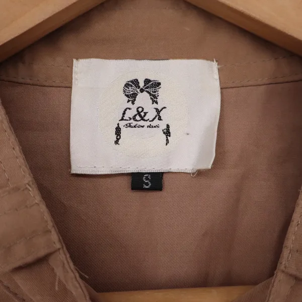L&X Fashion Tan Utility Safari Shirt Dress Small Khaki Roll Tab Sleeve Epaulets - Image 2