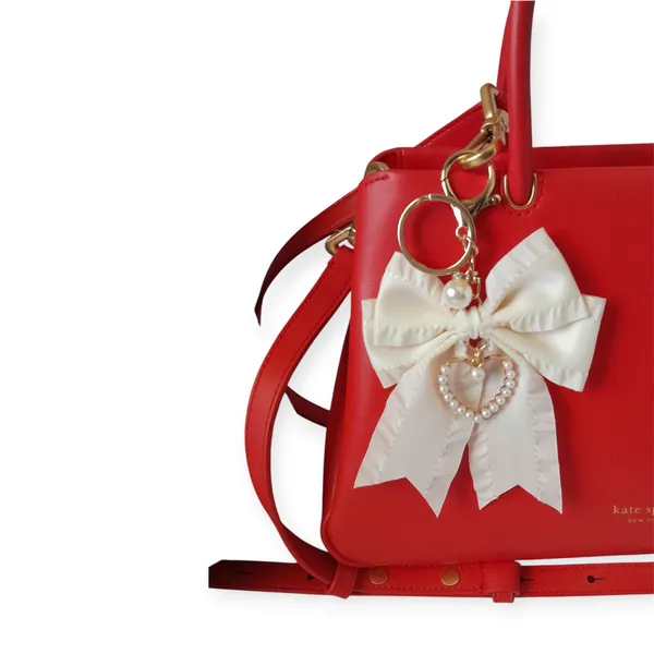 Ribbon Bow Keychain Faux Pearl Heart - Image 2
