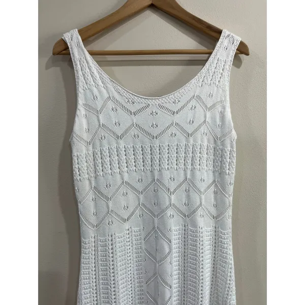 Soft Surroundings White Coastal‎ Crochet Knit Sleeveless Midi Dress Medium - Image 6