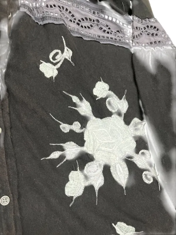 Free People womens Black Embroidered polyester Button-Up Blouse sz L SKU 10-742 - Image 5