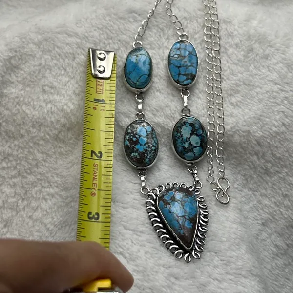 Turquoise Natural Gemstone 925 Silver Plated 16” Necklace - Image 5