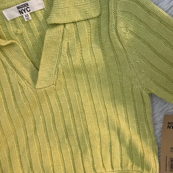 Cute Lime green Ribbed knit collar bow tie crop top - Image 2