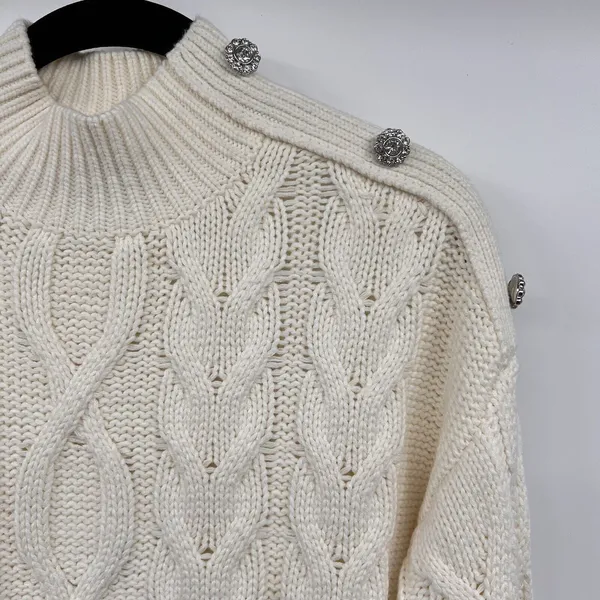 Marc New York Andrew Marc Sweater Womens Small Cream Cable Knit Mock Neck Chic - Image 3