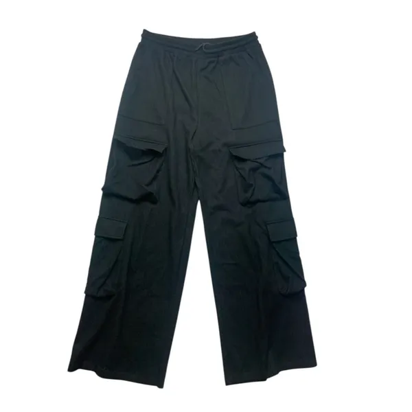 Halara size tall large new Black Wide Leg Cargo Pants velour Ribbed casual relax - Image 2