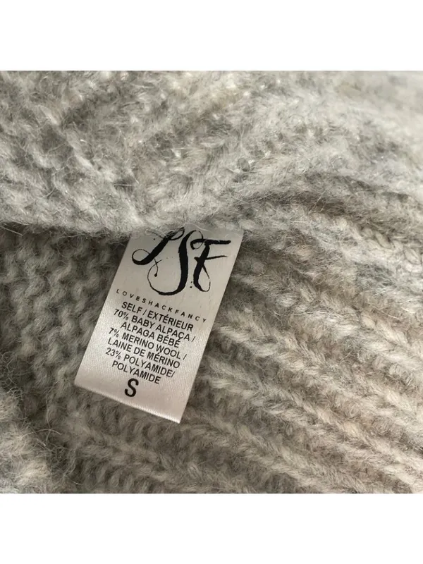 LoveShackFancy Atlas Grey Fringe Sweater Alpaca Size Small - Image 4
