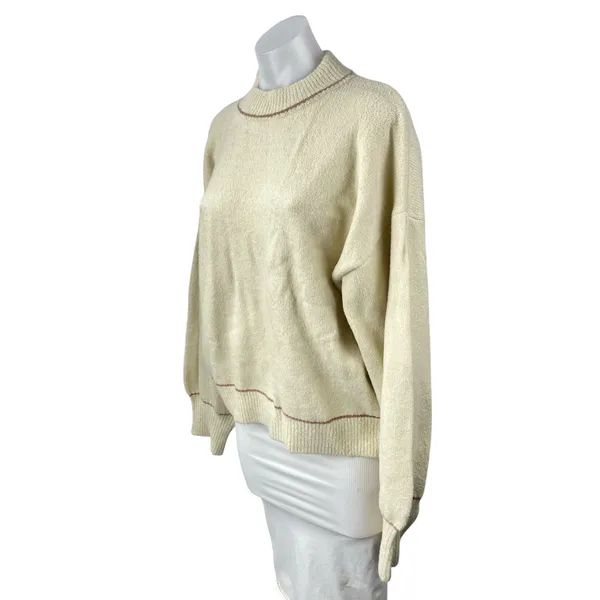 Fox + Hawk Women's Cream Long Sleeve Mock Neck Knit Relaxed Sweater Top Size M - Image 3